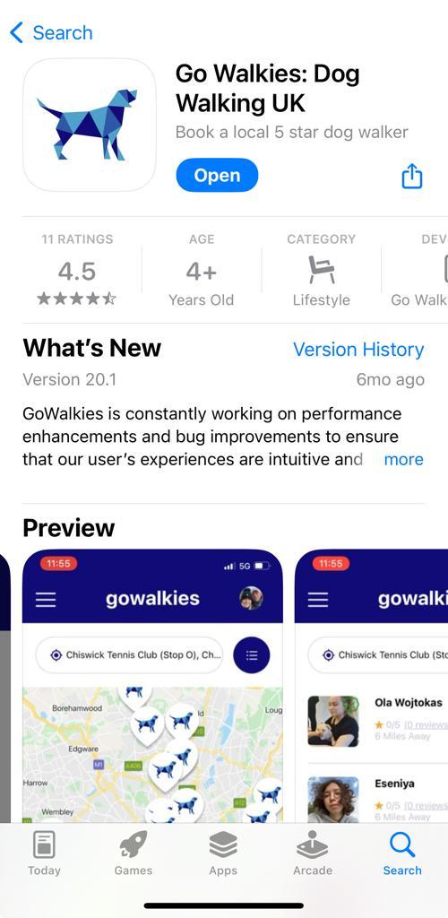 Go walkies dog app screenshot for owners.